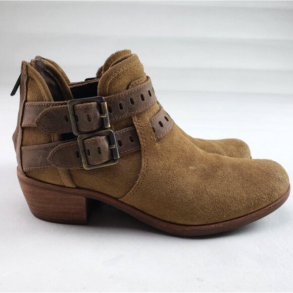 Ugg Patsy Ankle Boot Womens 7 Chesnut Suede Shearling Lined Boho Moto Buckle Zip - Picture 1 of 15
